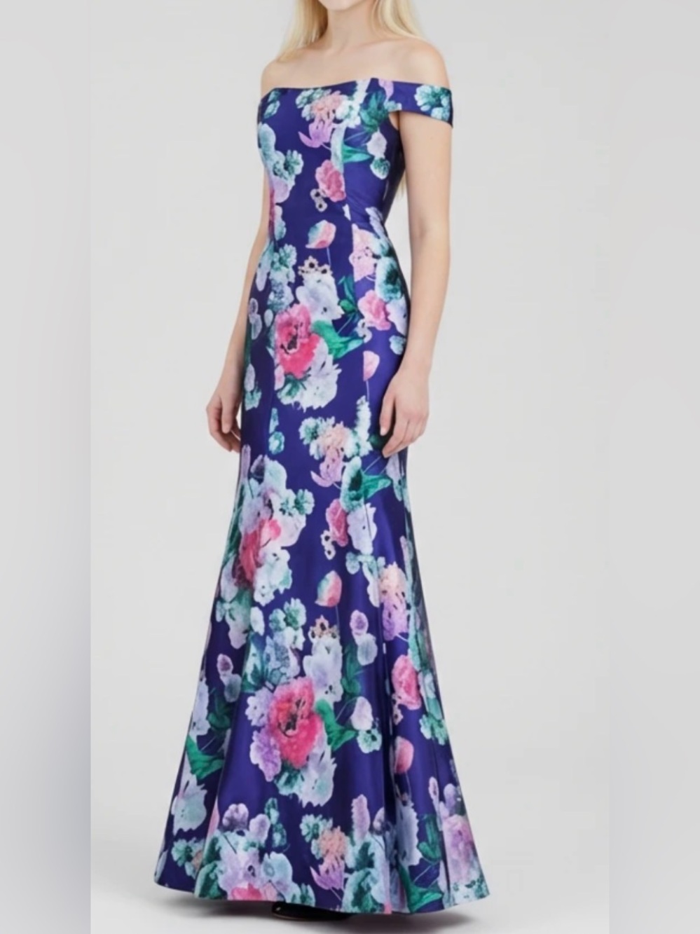 My Michelle royal blue Floral Off-Shoulder Maxi Dress